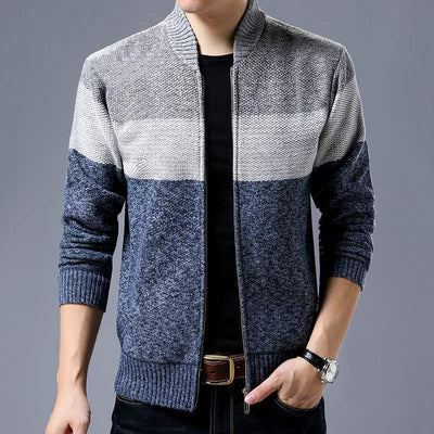 Spring Winter New Men&#39;s Cardigan Single-Breasted Fashion Knit Plus Size Sweater Stitching Colorblock Stand Collar Coats Jackets