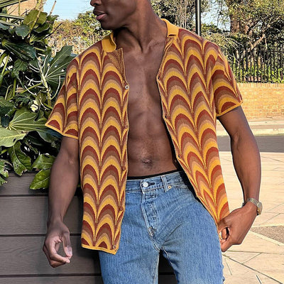 Breasted Turn-down Collar Orange Tops for Men Fashion Cozy Streetwear Spring Summer Mens Casual Short Sleeve Cardigan Single
