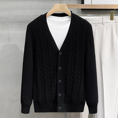 High Quality Cardigans Men Cotton Sweater Long Sleeve V-Neck Sweaters Loose Solid Button Tops Thick Knitting Casual Clothing