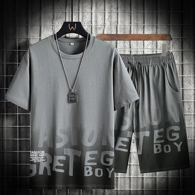 Gradient Color Men&#39;s Summer T-shirt Sets Trend Mens Loose Short-sleeved T-shirt Breathable Quick Dry Men&#39;s Summer Clothing