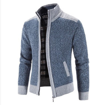 New Men&#39;s Sweater Coat Fashion Patchwork Cardigan Men Knitted Sweater Jacket Slim Fit Stand Collar Thick Warm Cardigan Coats Men