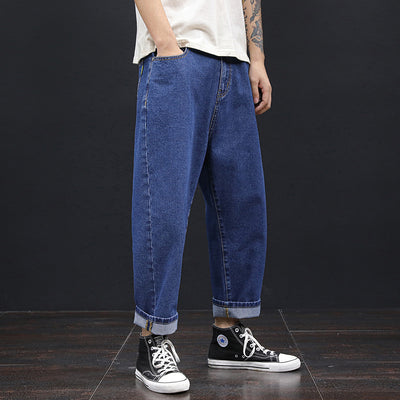Add fat to increase men's 28-48 size plus size loose straight-leg old pants wide-leg jeans