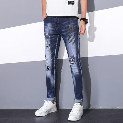 Spring Men design classic jeans men denim straight washed cotton denim pants blue brand fashion casual Slim Handsome jeans male