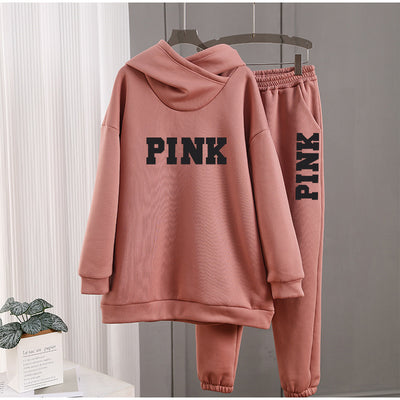 Women Printing Fleece Tracksuit and Hooded Jogger Pants Two Piece Set 2021 Autumn Winter Female Oversized Casual Sportswear Suit