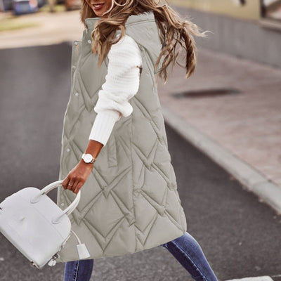 Women's Long Winter Coat Vest With Hooded Sleeveless Warm Down Coat With Pockets Quilted Vest Down Jacket Quilted Outdoor Jacket