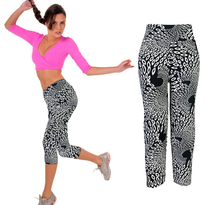 Stretch Fitness Cropped Waist Yoga High Leggings BK/M pants Sport Printed Pants