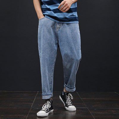 Add fat to increase men&#39;s 28-48 size plus size loose straight-leg old pants wide-leg jeans