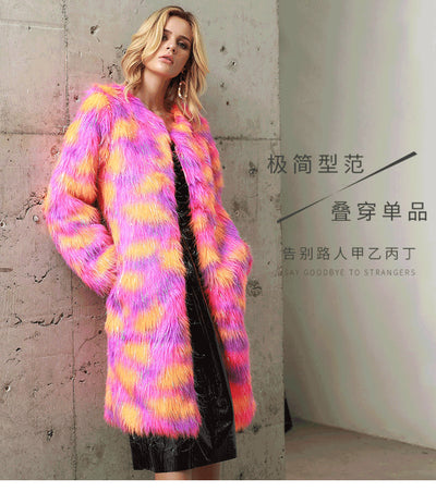 2021 Autumn and Winter New Design and Color Coat Imitation Fur Cotton Coat Thickened Long Plush Coat Women's Coat