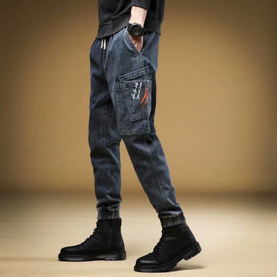 Spring Autumn Low Waist Designer Cargo Cowboy Denim Streetwear Baggy Korean Style Oversize Casual Work Teenager Baggy Jeans Male