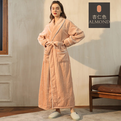 Luxury Lovers Flannel Kimono Robes Women Winter New Thicken Bathrobe All Size Men Lengthen Nightgown Scasual Sleepwear