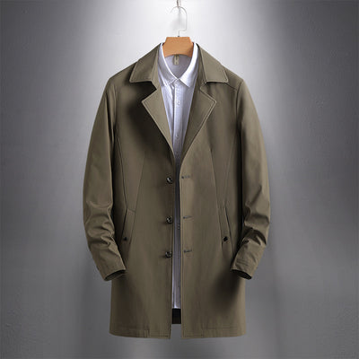 New Men&#39;s Smart Casual Trench Vintage Army Green Spring Autumn Business Windbreaker Jacket Male Breasted Retro Classic Long Coat