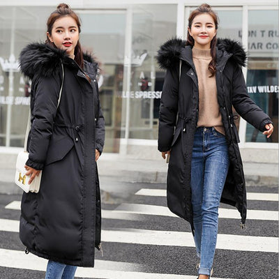 Plus Size 3XL Fashion Winter Women Parkas 2021 Office Lady Female Down Cotton Jacket With Belt Hooded Fur Collar Loose Warm Q448