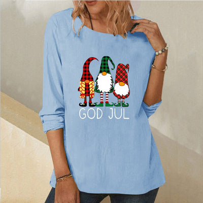 Womens T Shirts Womens Long Sleeve Crewneck Christmas Pattern Doll Printed Hem Top T Shirt Casual Womens Polyester Spandex Shirt