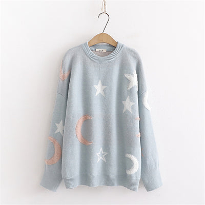 Women Clothes 2022 Autumn and Winter Clothes Women Round Neck Star and Moon Pull Femme Pullover Women Sweater Women 63