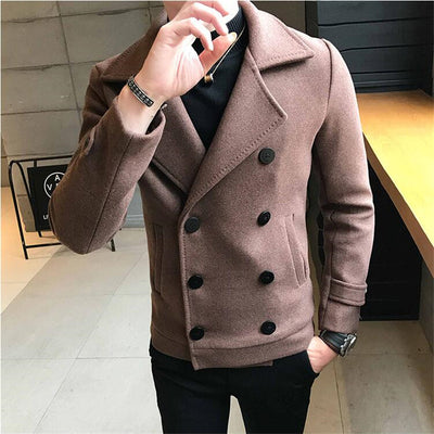 Men's Double Breasted Jacket 2022 High Quality Pure Color Fashion Slim Short Wool Coat Winter Casual Warm Jacket Large Size 5XL