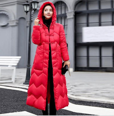 2021 New Fashion Vintage Ethnic Style Women X-Long Parkas Hooded Female Padded Thicken Down Cotton Jacket Mujer Warm Jacket Q447