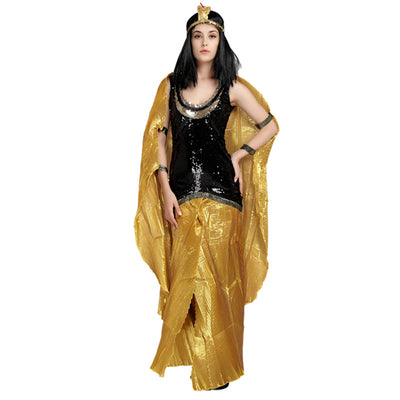 Woman Arab National Dress Egyptian Pharaoh Cleopatra Roman Princess Cosplay Dress Headwear 2Pcs Set Halloween Cosplay Costumes