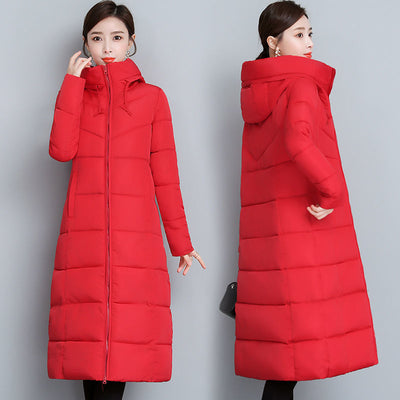 Woman Long Straight Coat Female Hooded Wadded Casual Parkas Ladies Pockets Stylish Outerwear Cotton Padded Jacket Parkas G91
