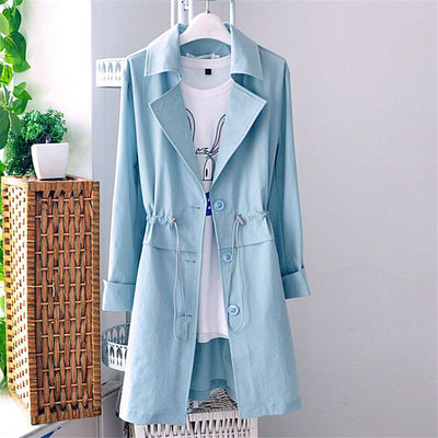 Spring and Summer New Korean Loose Large Size Long Windbreaker Women's Solid Color Slim 3/4 Sleeve Thin Cardigan Jacket Top K173