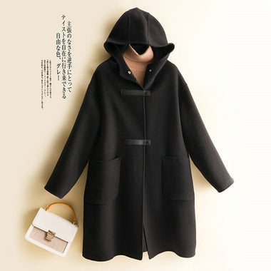 Hooded double-sided cashmere coat mid-length casual college style woolen coat double-sided nylon new style