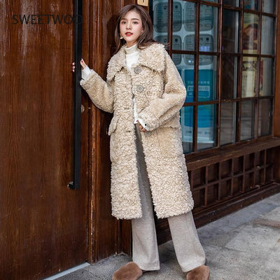Faux Fur Imitation Lambswool Solid Color Women's Fur Jacket New Winter Warm Fashion Medium Long Women Fur Coat Outwears Slim2022