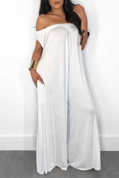 AHVIT New Style White Fashion Women Jumpsuits Sleeveless Slash Neck Sexy Loose Elegant Nightclub Party Romper YC-J1489