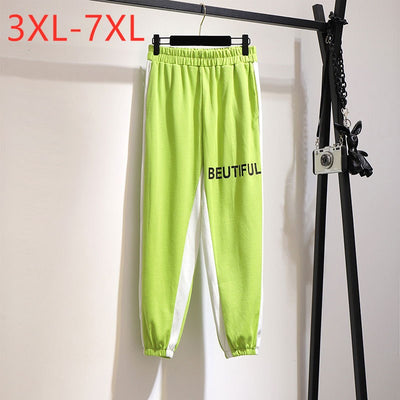 New 2021 Spring Autumn Plus Size Cropped Pants For Women Large Loose Green Cotton Sports Trousers 3XL 4XL 5XL 6XL 7XL