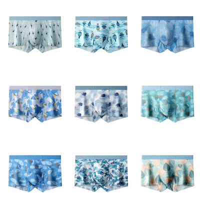 Blue Colors Male's Bacteriostatic Panties Ice Silk Printed Cool And Breathable Graphene More Soft Inners Men 24-Hour Care Shorts