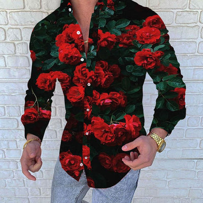 High Quality Luxury Fashion Men Shirt Turn-down Collar Button Casual Contrast Color Print Long Sleeve Tops Mens