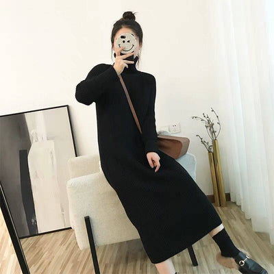 Turtleneck sweater women's autumn and winter mid-length loose 2022 new Korean version knitted bottoming dress women's thick coat