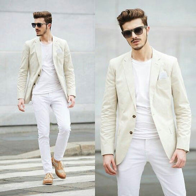 New Arrival Summer Beach Linen Men Suits Wedding Terno Masculino Blazer Slim Fit Casual Groom Prom Tuxedos Best Man 2 Pieces
