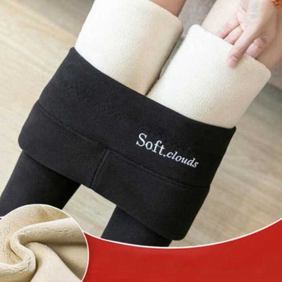 Soft Clouds Fleece Leggings Casual Warm Winter Solid Pants High Waist Plush Thickened Leggings Warm Bottomed Cotton Trousers