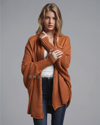 Autumn and Winter New Women's Clothing Bat Sleeve Large Size Long Loose Knitted Cardigan Sweater Women's Coat Women's Sweater