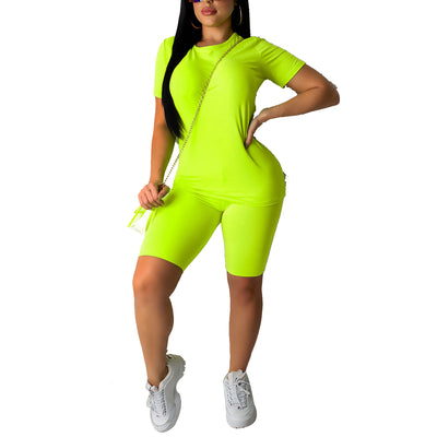 2021 Summer Women Two Piece set Tracksuits Short Sleeve T-shirt and Shorts Solid cOLIR Casual Sports Fitness 2Pcs Short Sets