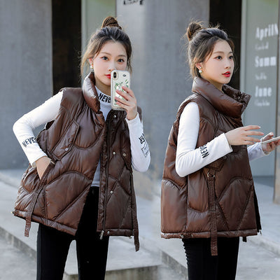 Short Down Cotton Vest Women's Korean Version Loose Vest Autumn and Winter Wear 2022 New Zipper Buttons Warm Fashion Vest Jacket