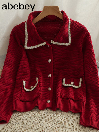 Autumn Cardigan Jacket Knitted Women Knitting Single-Breasted Loose Basic Slim Long-Sleeved Sweater