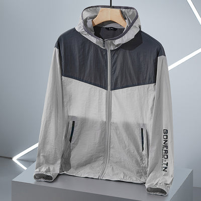 Fashion Men Jacket New Colorblock Men Casual Hooded Sports Jacket Breathable Quick Dry Outdoor Thin Male Anti UV Sports Coat