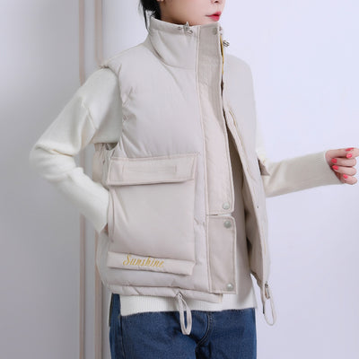 Large pocket casual cotton vest women's jacket for fall/winter 2021 new Korean short cotton vest cardigan vest Y536