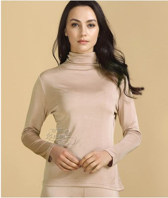 authentic mulberry silk top with thick silk machine navigation turtleneck thermal long sleeve lingerie - white