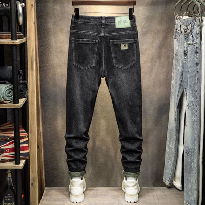 New Spring Summer Harajuku Black Casual Stretch Solid Denim Slim Work Wear Korean Fashion Men's Classic Jeans  Pants