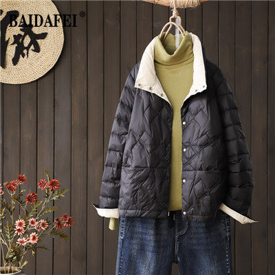 Women Warm Down Jacket 2021 Autumn Winter New Fashion Stand Collar Single Breasted Short Light Jacket Korean Coat