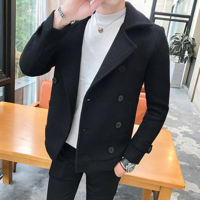 Men&#39;s Double Breasted Jacket 2022 High Quality Pure Color Fashion Slim Short Wool Coat Winter Casual Warm Jacket Large Size 5XL