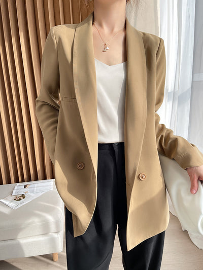 New Popular Long-Sleeved Suit Collar Jacket Temperament High-Grade Vinegar Acid Real Silk Satin Loose Simple Goddess Fan Top