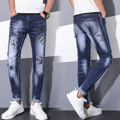 Spring Men design classic jeans men denim straight washed cotton denim pants blue brand fashion casual Slim Handsome jeans male