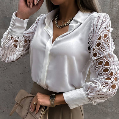 White Sexy Lace Hollow Out Women Blouse 2022 Spring Black Vintage Button Up Shirts Top Long Sleeve Mesh Design Tops Femme 19948