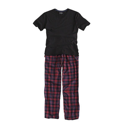 Spring Summer Men Casual Simple Plaid Pajama sets Male  Cotton Sleepwear suit Men Short sleeve V-neck Collar t shirt & Pants