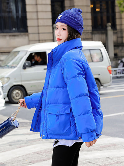 High Quality Women WInter Jacket Stand Collar Solid Black Blue White Padded Warm Puffer Coat Short Parka Fashion