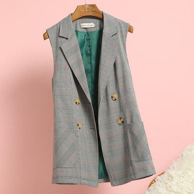 High-quality Women's Office Women's Plaid Suit Vest Spring and Summer 2022 New Loose Wild Retro Jacket Blazer Fashion