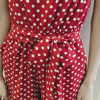 Rompers Womens Jumpsuit New Summer Holiday Beach Red Polka Dot Jumpsuits Women Wide -Legged Chiffon Overalls