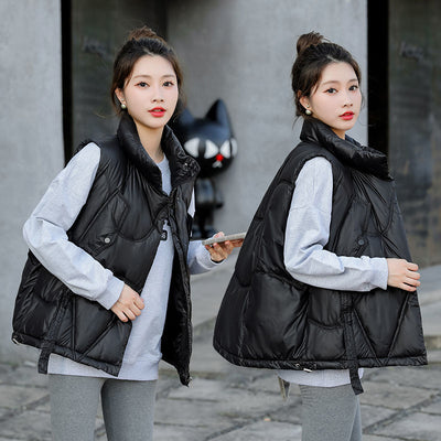 Short Down Cotton Vest Women&#39;s Korean Version Loose Vest Autumn and Winter Wear 2022 New Zipper Buttons Warm Fashion Vest Jacket